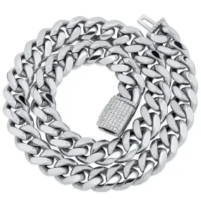 10mm Iced Clasp Cuban Chain in White Gold