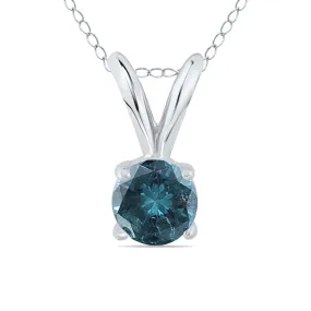 1/3 Carat Tw Round Blue Diamond Solitaire Pendant In 14K White Gold