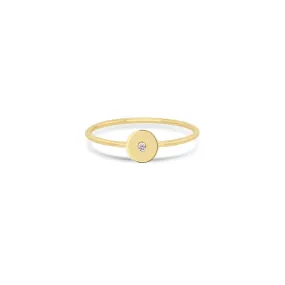 14k Single Diamond Medium Disc Ring