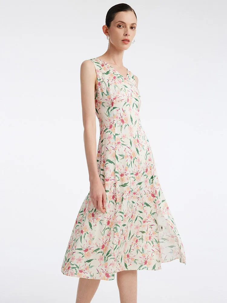 19 Momme Silk Floral Sleeveless Midi Dress