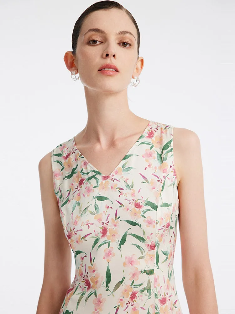 19 Momme Silk Floral Sleeveless Midi Dress