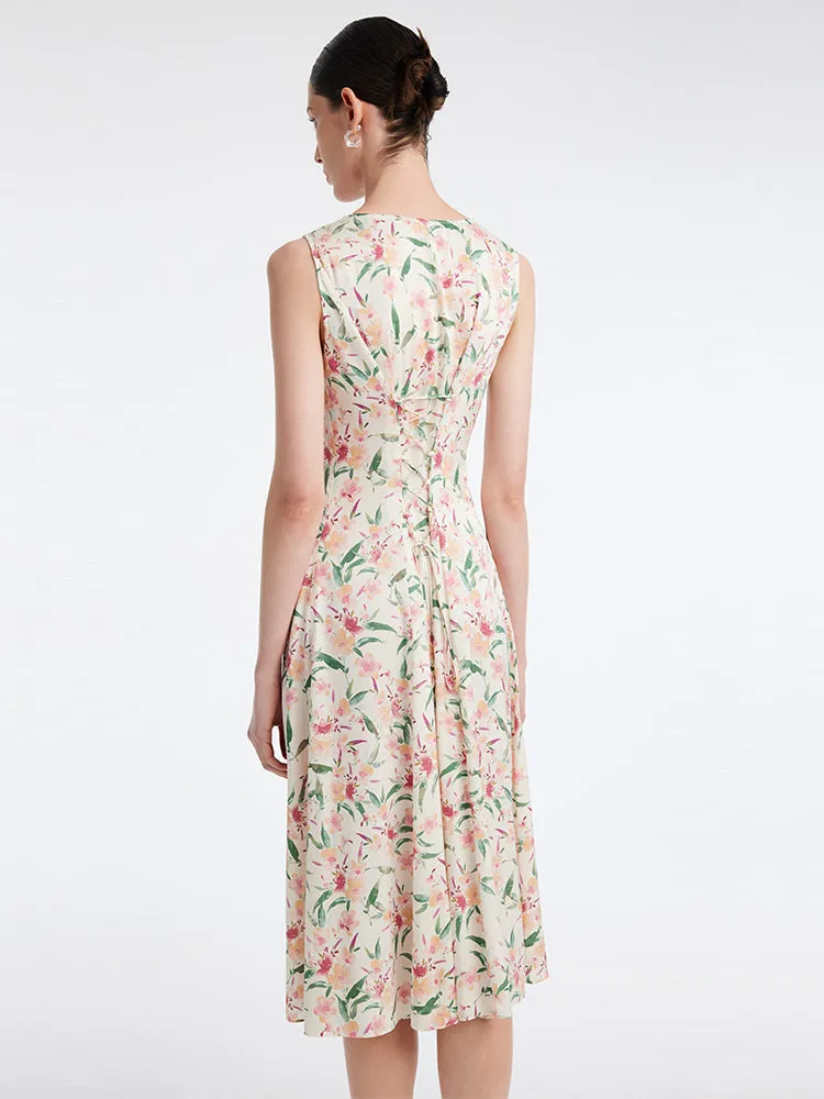 19 Momme Silk Floral Sleeveless Midi Dress