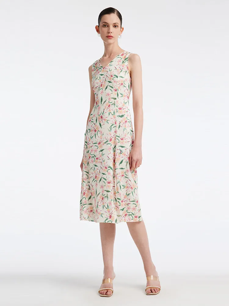 19 Momme Silk Floral Sleeveless Midi Dress