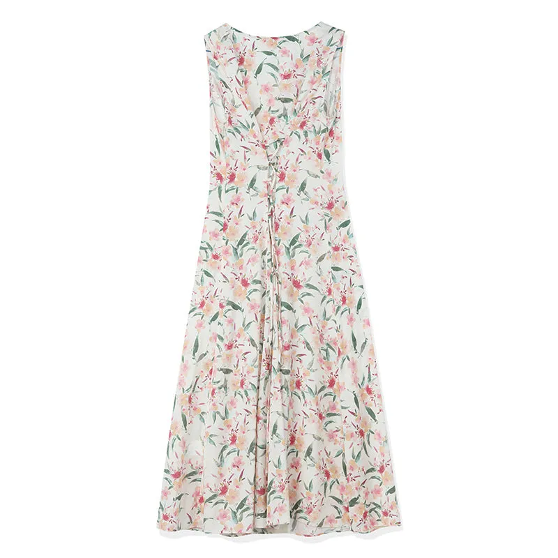 19 Momme Silk Floral Sleeveless Midi Dress