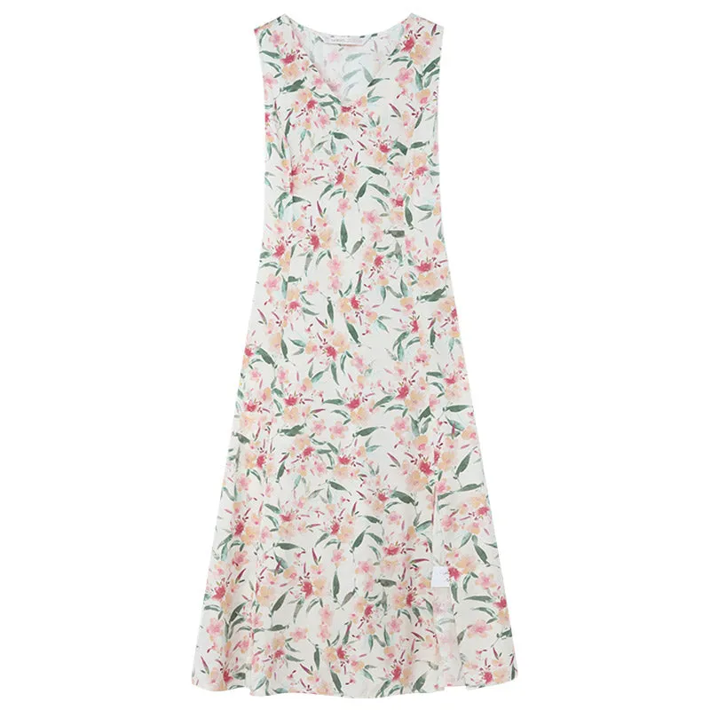 19 Momme Silk Floral Sleeveless Midi Dress