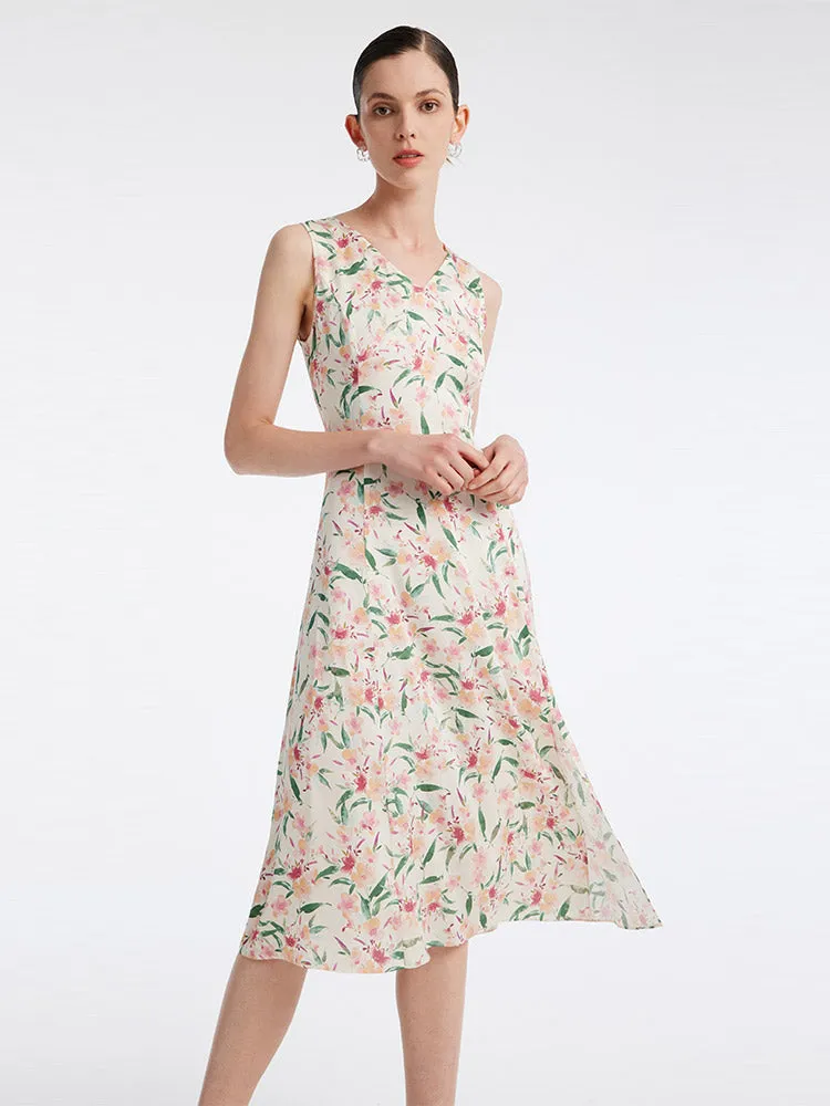 19 Momme Silk Floral Sleeveless Midi Dress