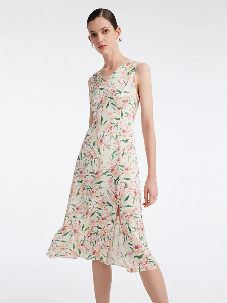 19 Momme Silk Floral Sleeveless Midi Dress