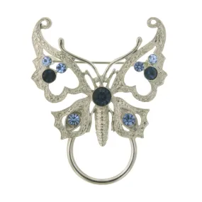 1928 Jewelry Blue Crystal Butterfly Pin Badge & Eyeglass Holder Pin