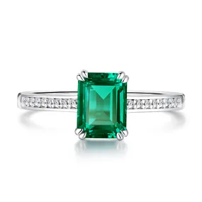 2 CT. Petite Micropavé Emerald-Cut Emerald Ring