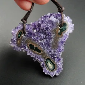 2 Hole Pendant Amethyst Stalactite Flower Pendant Drilled Stalactite Flat Slice Freeform One of a Kind Natural Gemstone Pendant Bead P1603