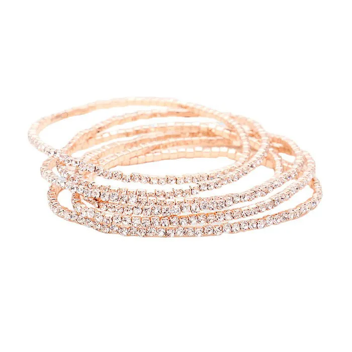 6PCS - Rhinestone Multi Layered Stretch Evening Bracelets