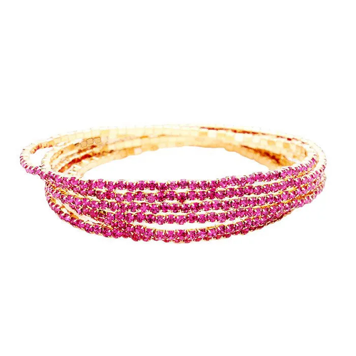 6PCS - Rhinestone Multi Layered Stretch Evening Bracelets