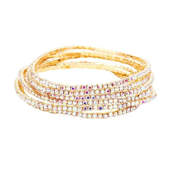 6PCS - Rhinestone Multi Layered Stretch Evening Bracelets