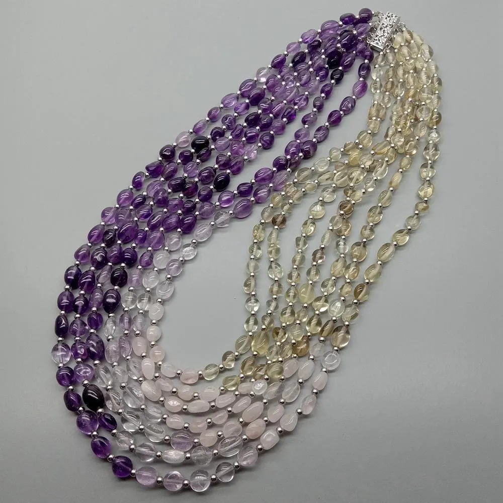 7 Wonders  Amethyst - Rose Quartz -  Lemon Quartz - Necklace 18"