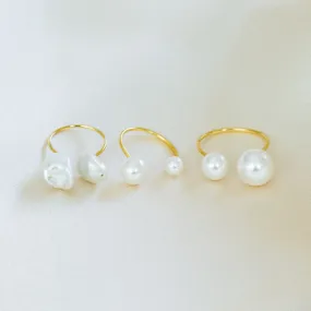 925 Sterling Silver Round Simulated Pearl Horseshoe Inner Conch Ear Cuff Earring