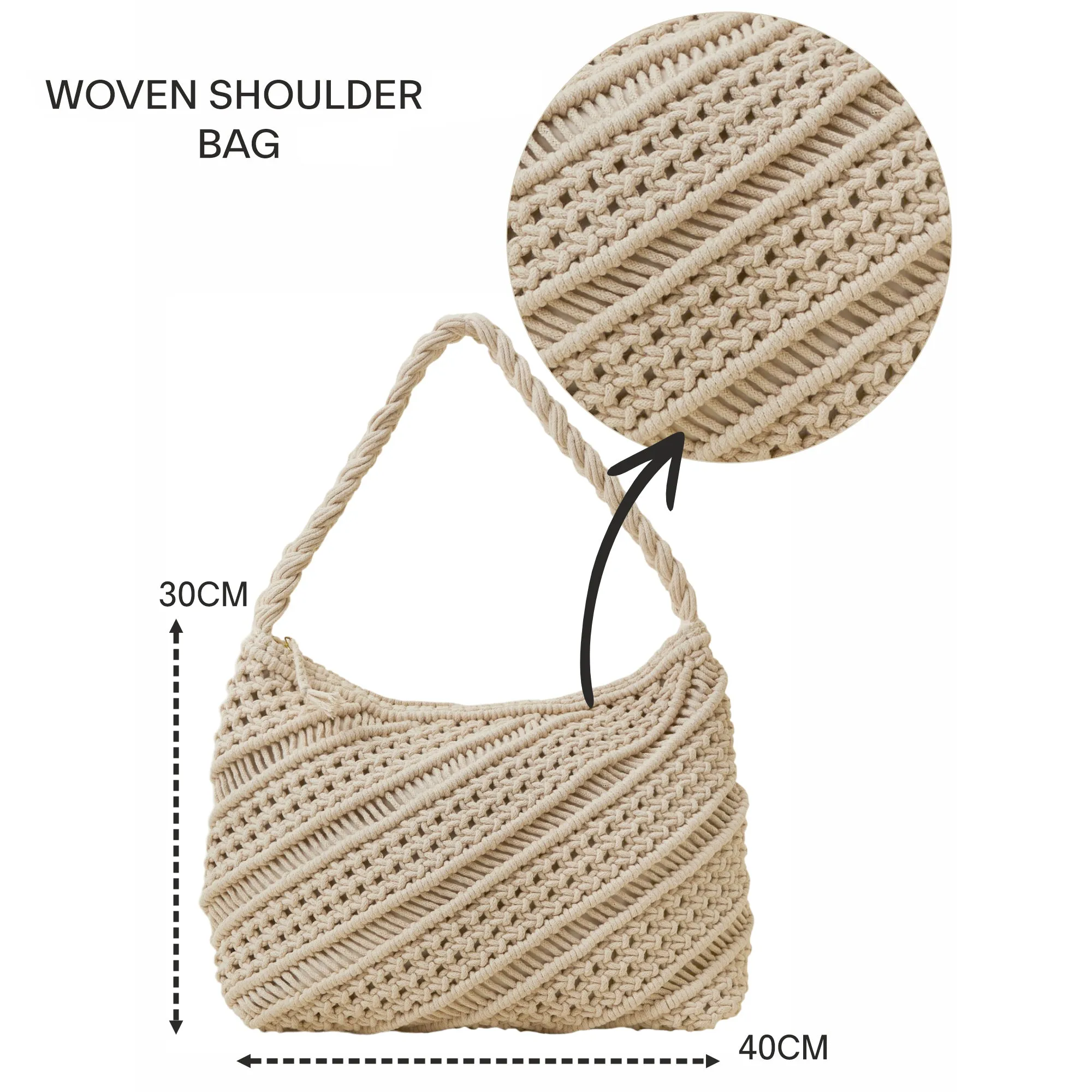 Accessorize London Women's Cream Macrame Woven Shoulder Bag