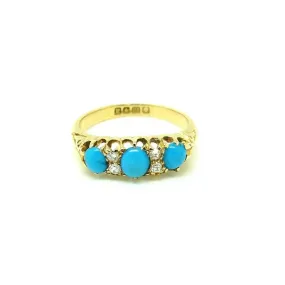 Antique Victorian 1856 Turquoise & Diamond 18ct Yellow Gold Ring