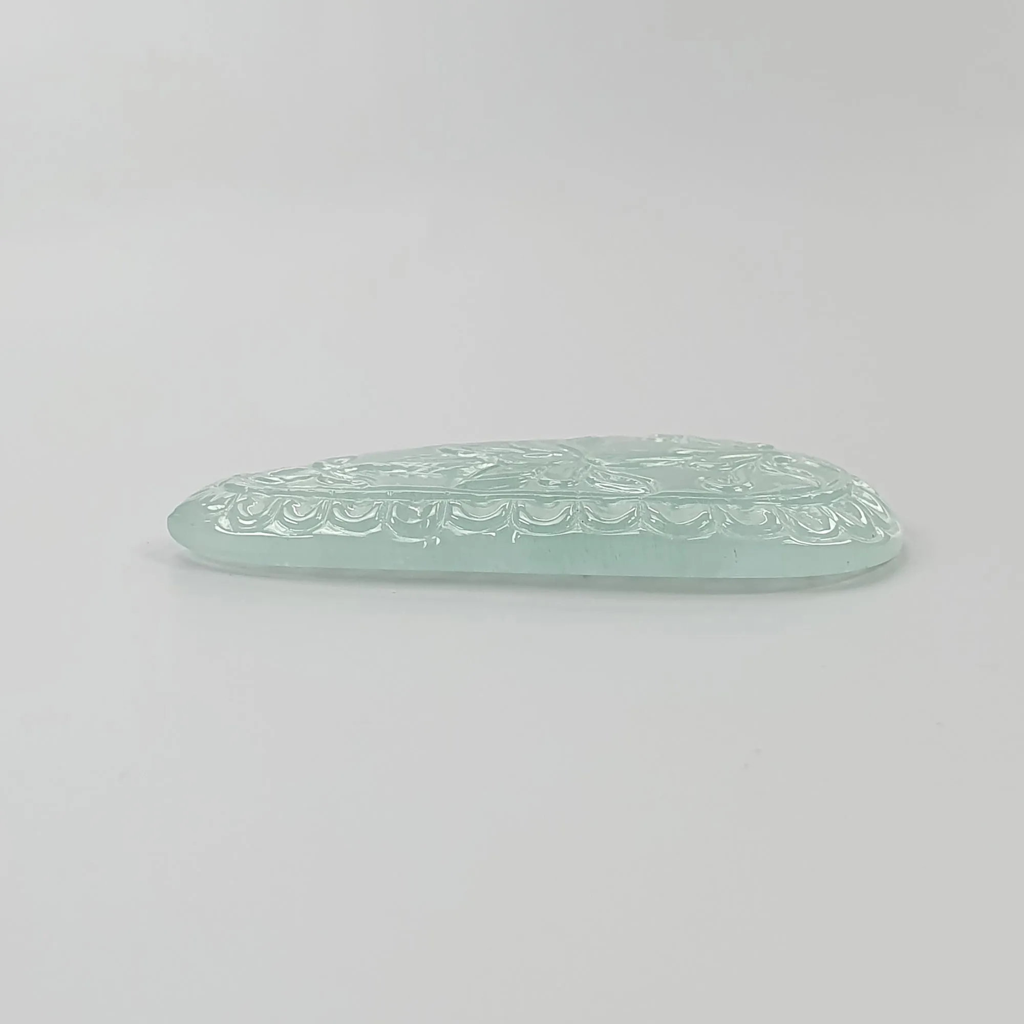 AQUAMARINE Gemstone Carving : 91.90cts Natural Untreated Blue Aquamarine Hand Carved Uneven Shape 56*32.5mm