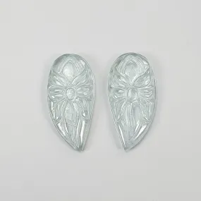 AQUAMARINE Gemstone Carving : 9.95cts Natural Untreated Blue Aquamarine Hand Carved Uneven Shape 20*10mm Pair