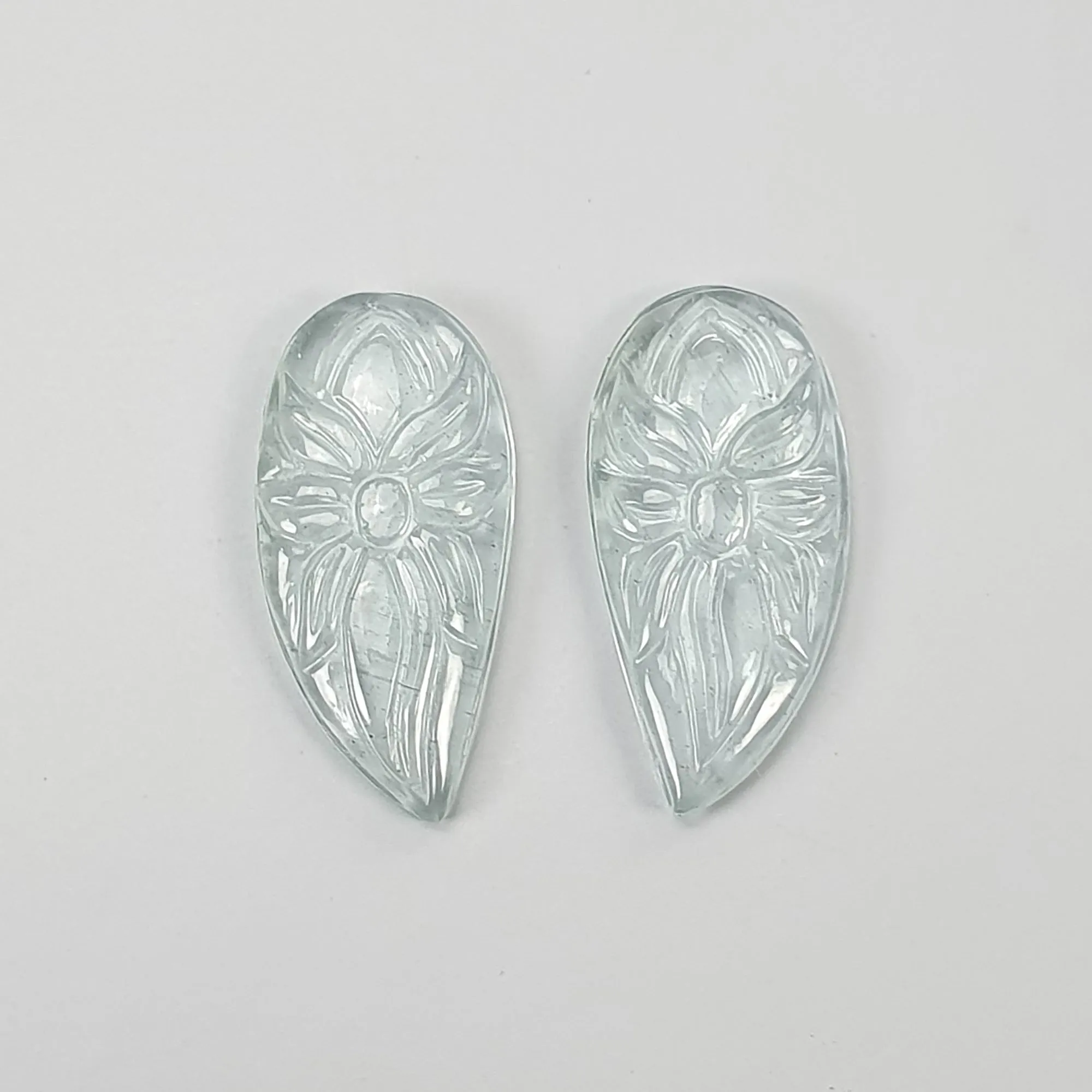 AQUAMARINE Gemstone Carving : 9.95cts Natural Untreated Blue Aquamarine Hand Carved Uneven Shape 20*10mm Pair