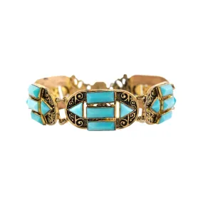 Art Deco Brass   Czech Glass "Turquoise" Bracelet