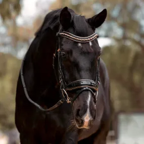 Aurelia Rose Gold Black Patent Snaffle Bridle with Removable Flash