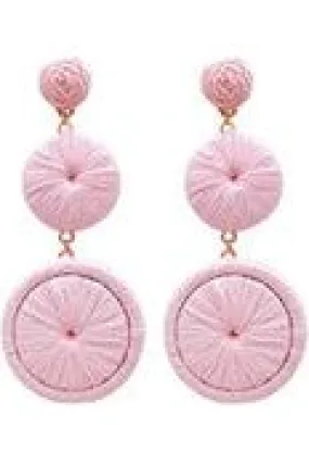 Baby Pink Raffia Double Circle Earrings