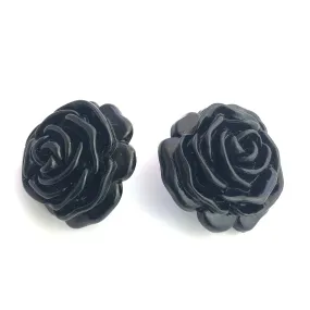 Black Jumbo Rose Button Stud Earrings