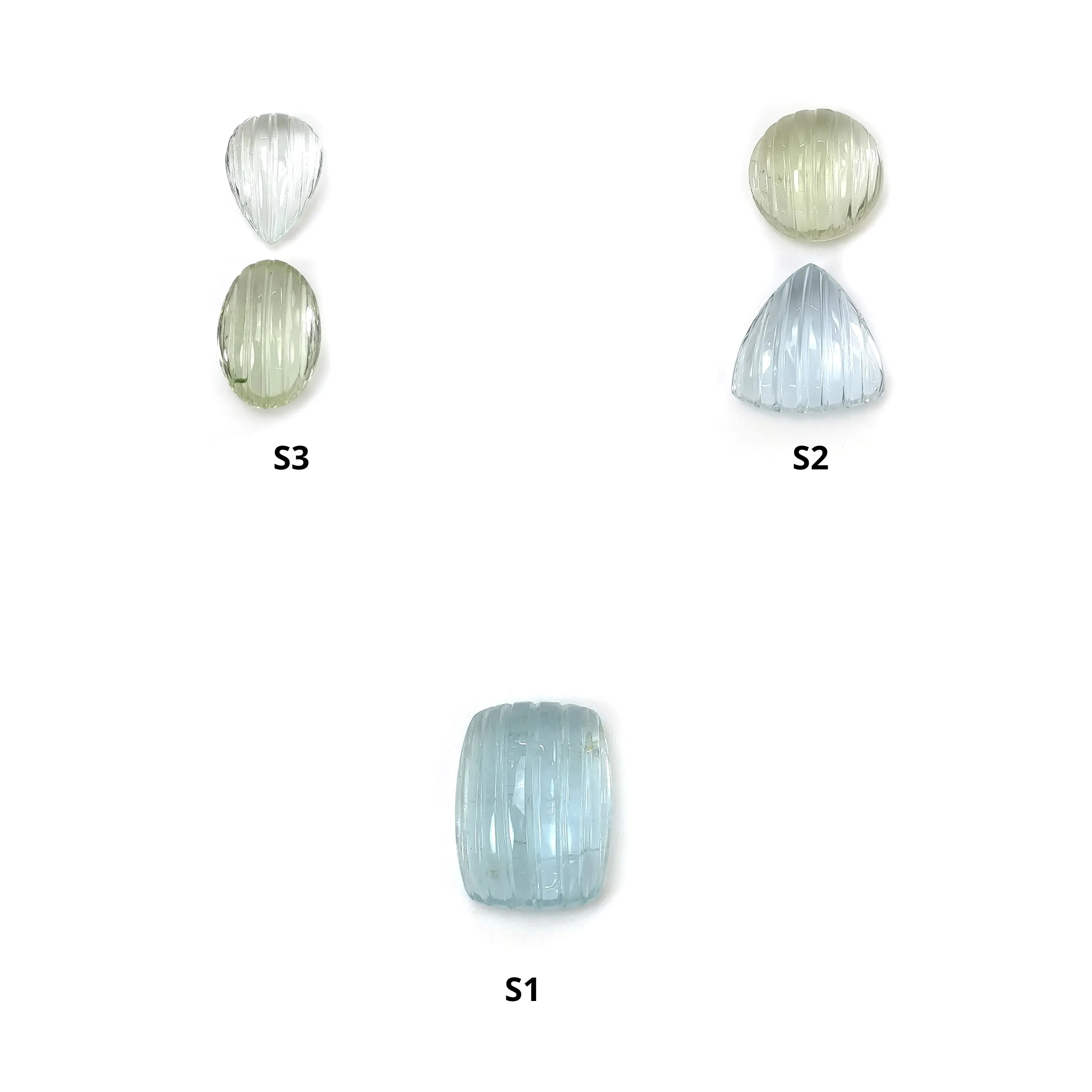 BLUE LEMON AQUAMARINE Gemstone Carving : Natural Untreated Milky Aqua Hand Carved Round, Oval and Triangle Shape