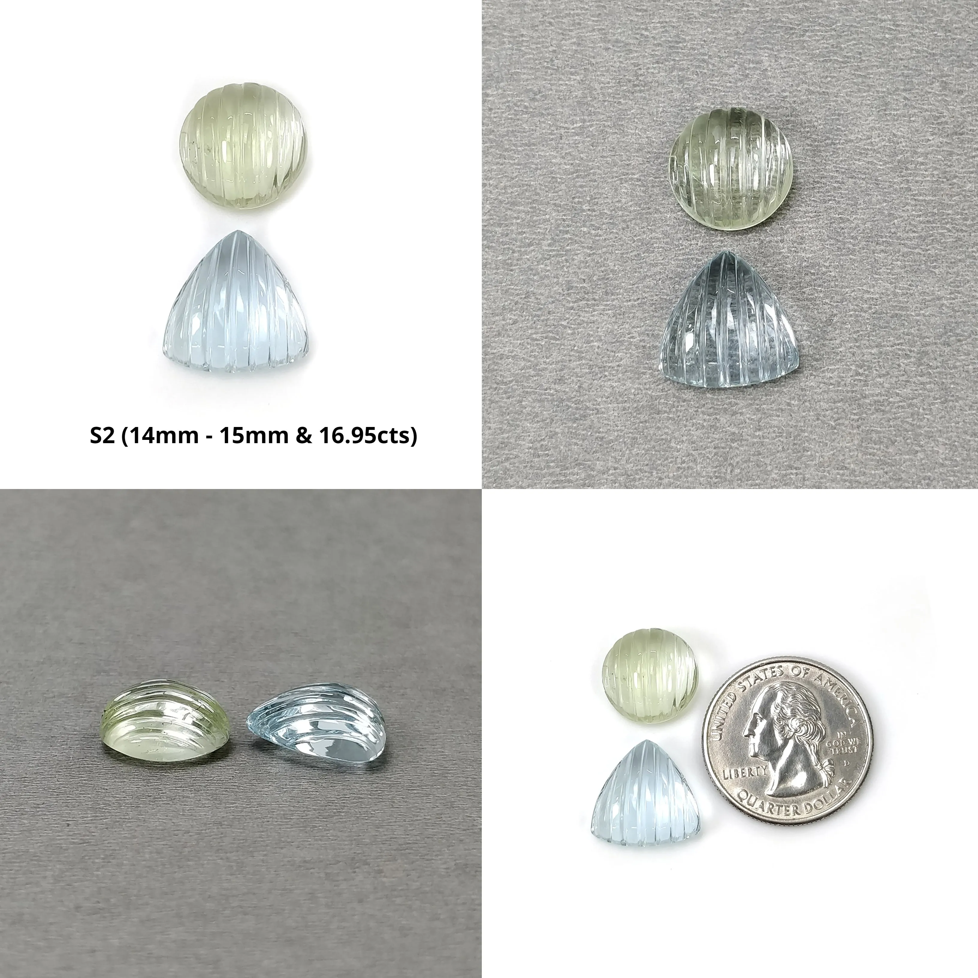 BLUE LEMON AQUAMARINE Gemstone Carving : Natural Untreated Milky Aqua Hand Carved Round, Oval and Triangle Shape