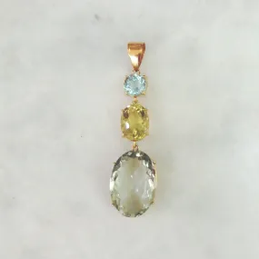 Blue Topaz, Lemon Quartz & Green Amethyst Pendant