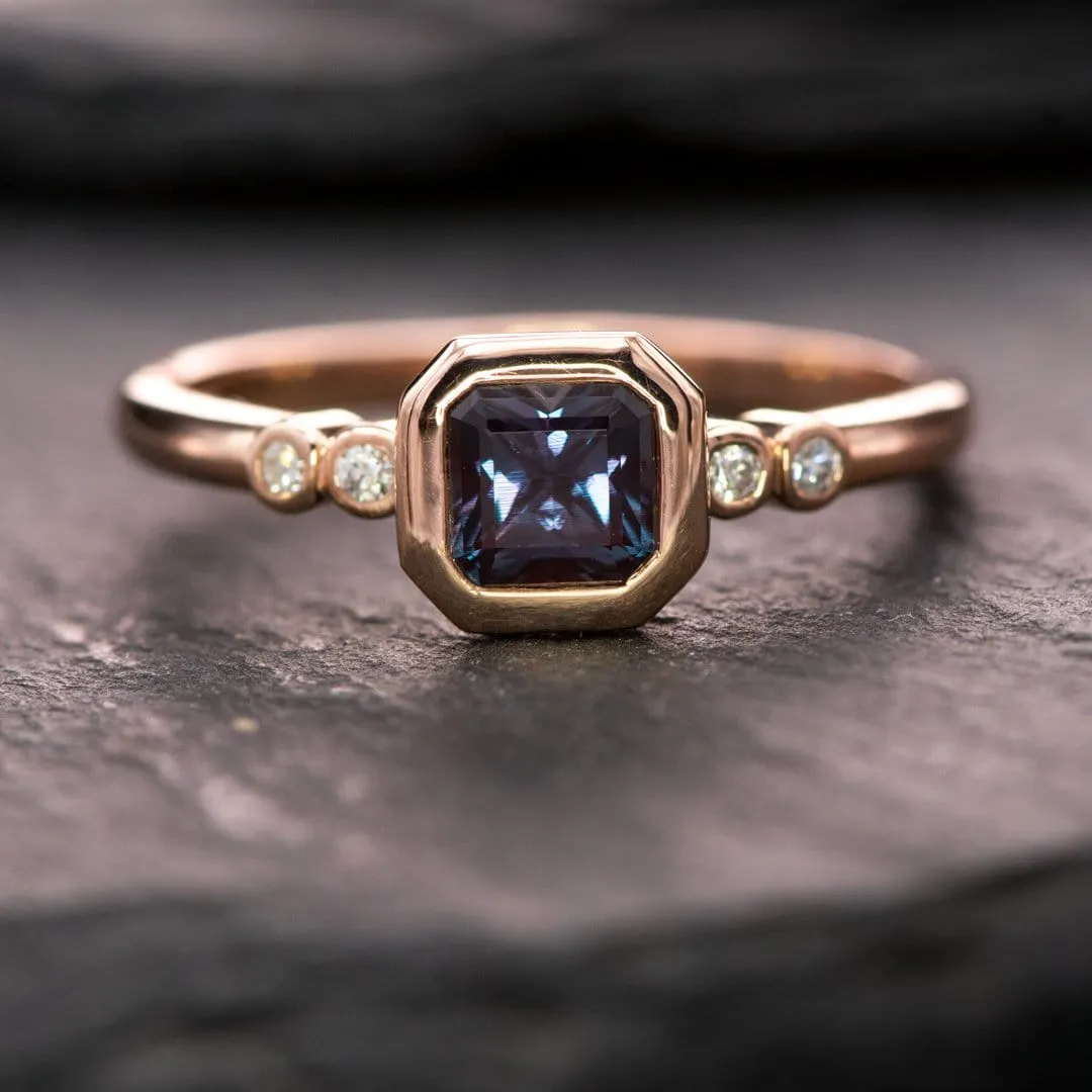 Brooklynn - Bezel Set Square Radiant Alexandrite Engagement Ring with Diamond Accents