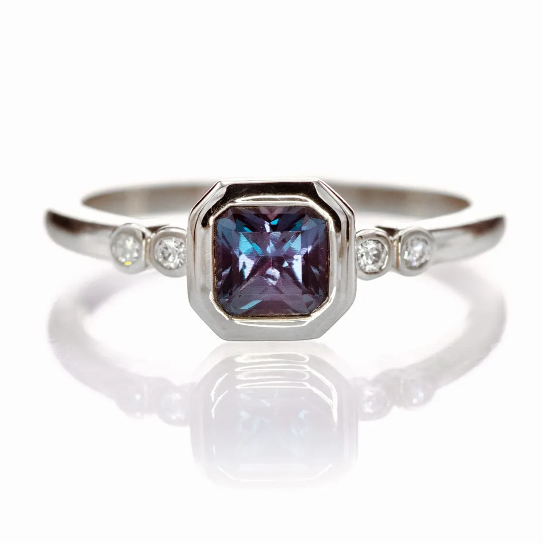 Brooklynn - Bezel Set Square Radiant Alexandrite Engagement Ring with Diamond Accents