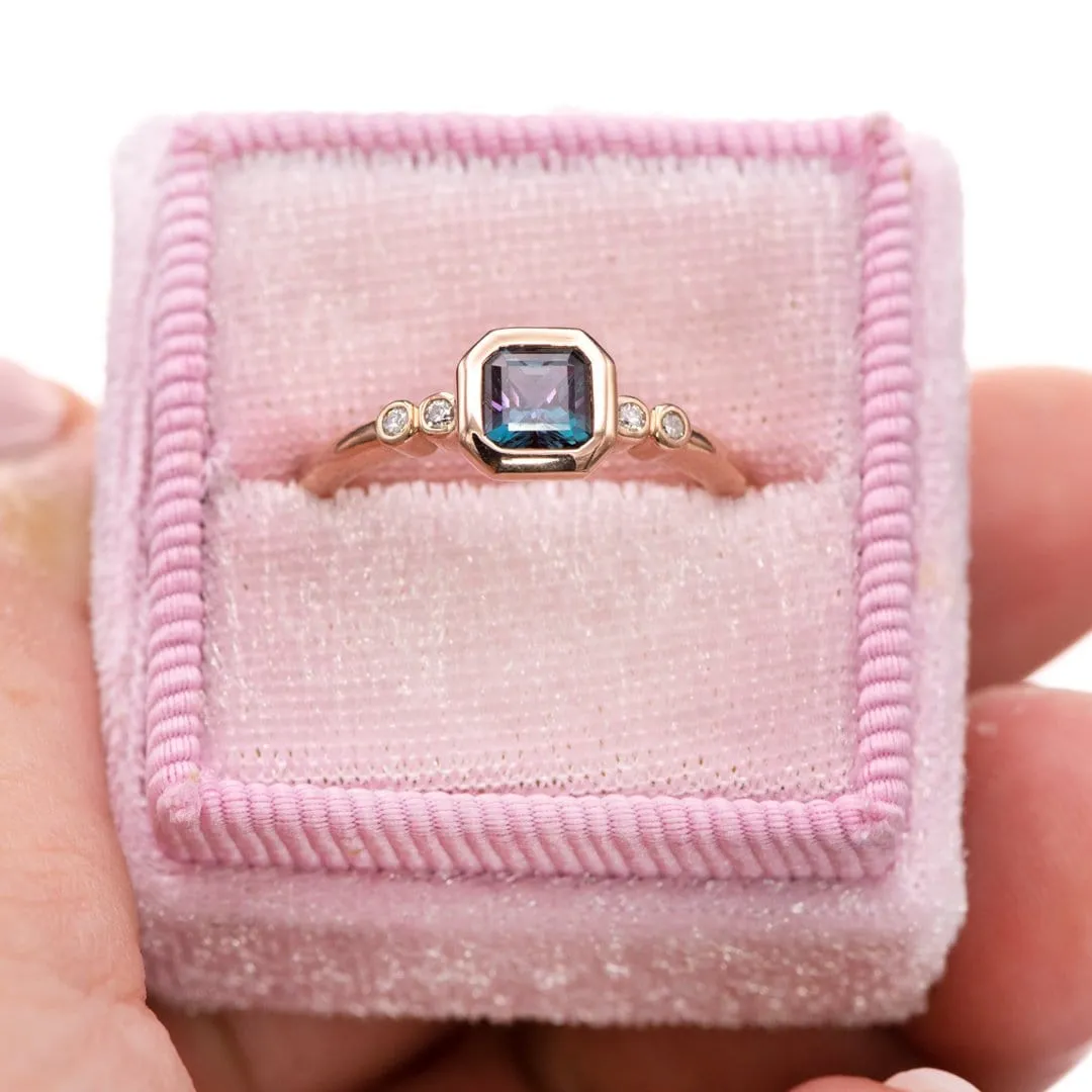 Brooklynn - Bezel Set Square Radiant Alexandrite Engagement Ring with Diamond Accents