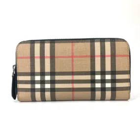 BURBERRY Long Wallet Purse PVC, Leather beige check Zip Around Women Used Authentic