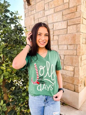 {CANDY CANE JOLLY DAYS} Grass Green V-Neck Tee