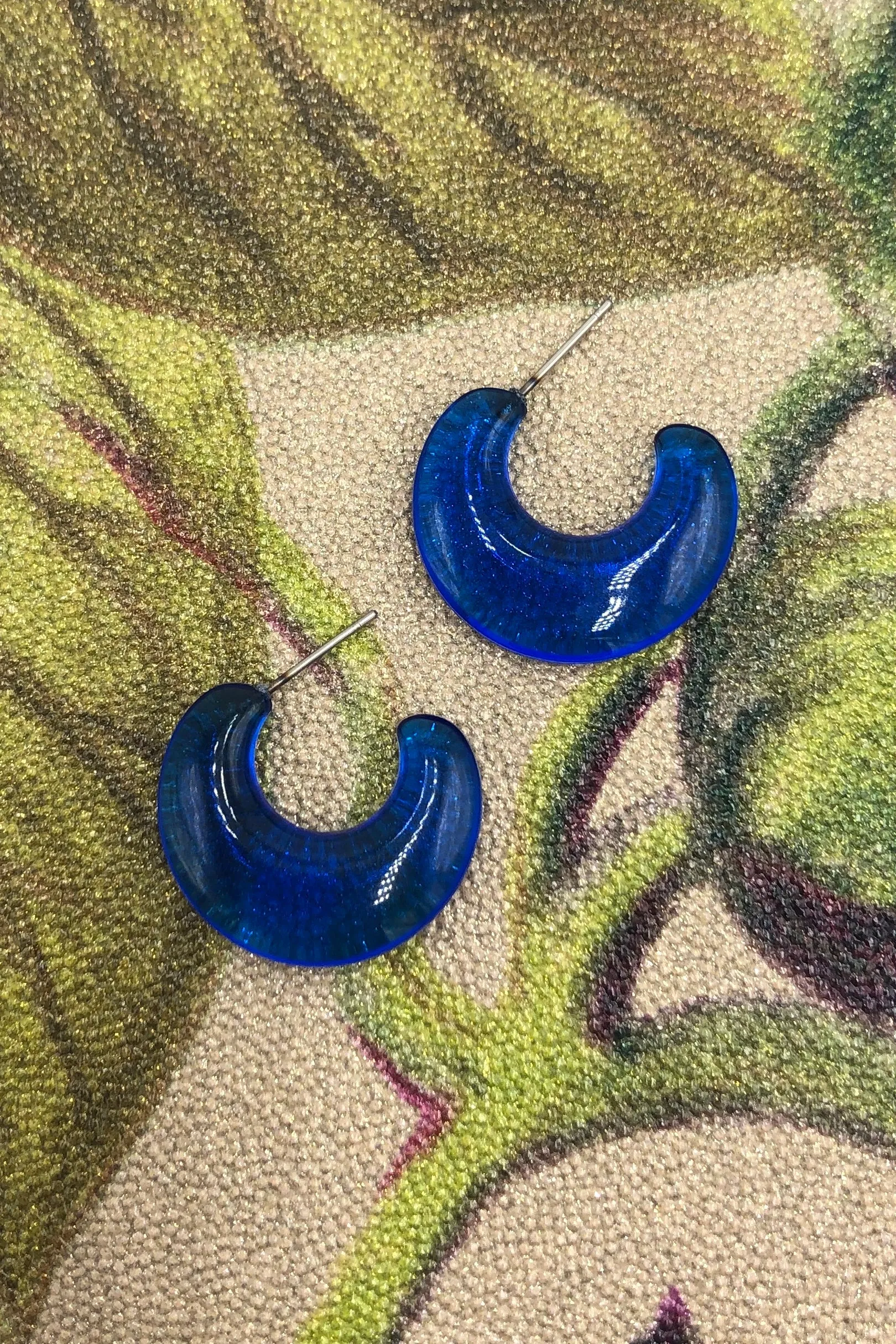 Capri Blue Art Deco Flat Hoop Earrings