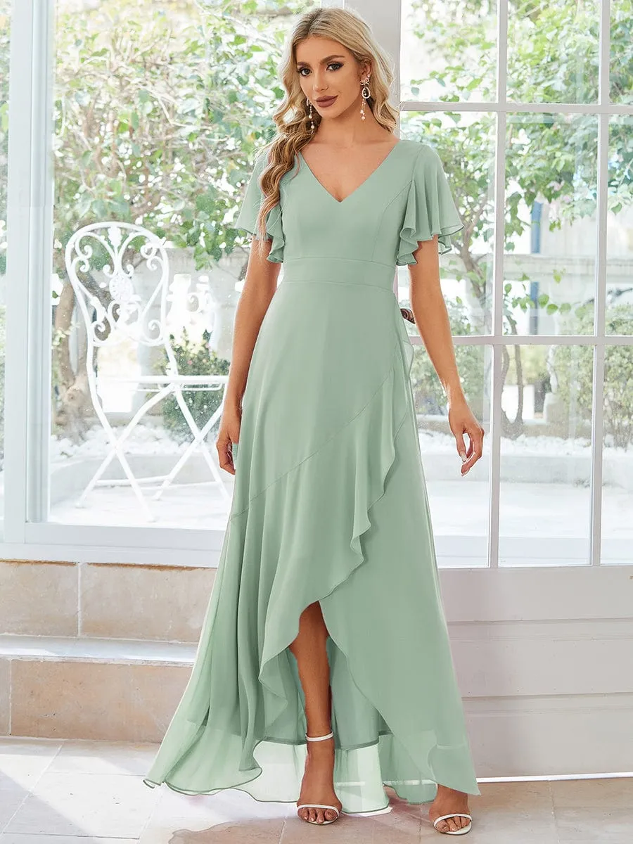 Charming Chiffon Bridesmaid Dress with Lotus Leaf Hemline