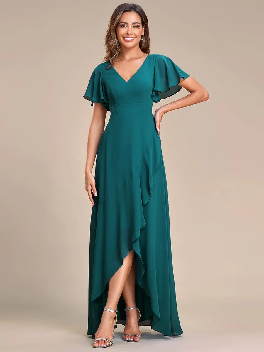 Charming Chiffon Bridesmaid Dress with Lotus Leaf Hemline