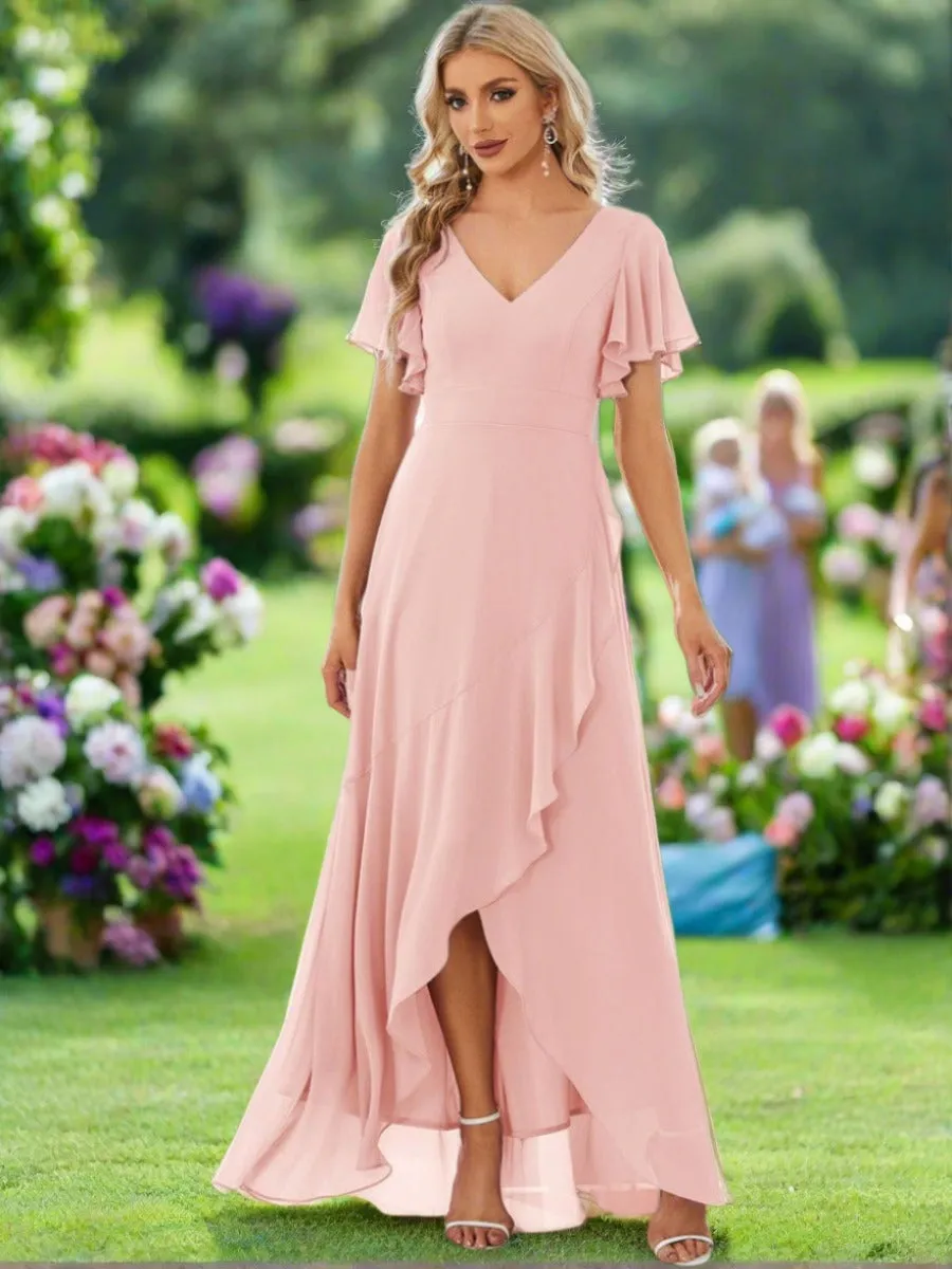 Charming Chiffon Bridesmaid Dress with Lotus Leaf Hemline