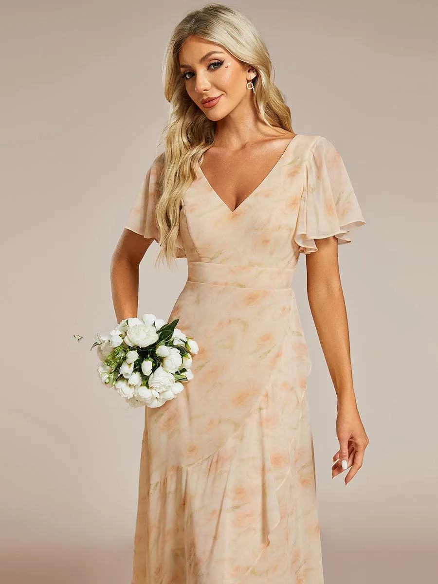 Charming Chiffon Bridesmaid Dress with Lotus Leaf Hemline