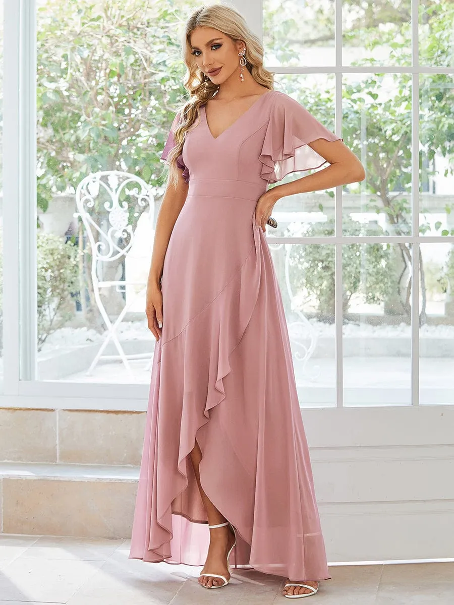 Charming Chiffon Bridesmaid Dress with Lotus Leaf Hemline