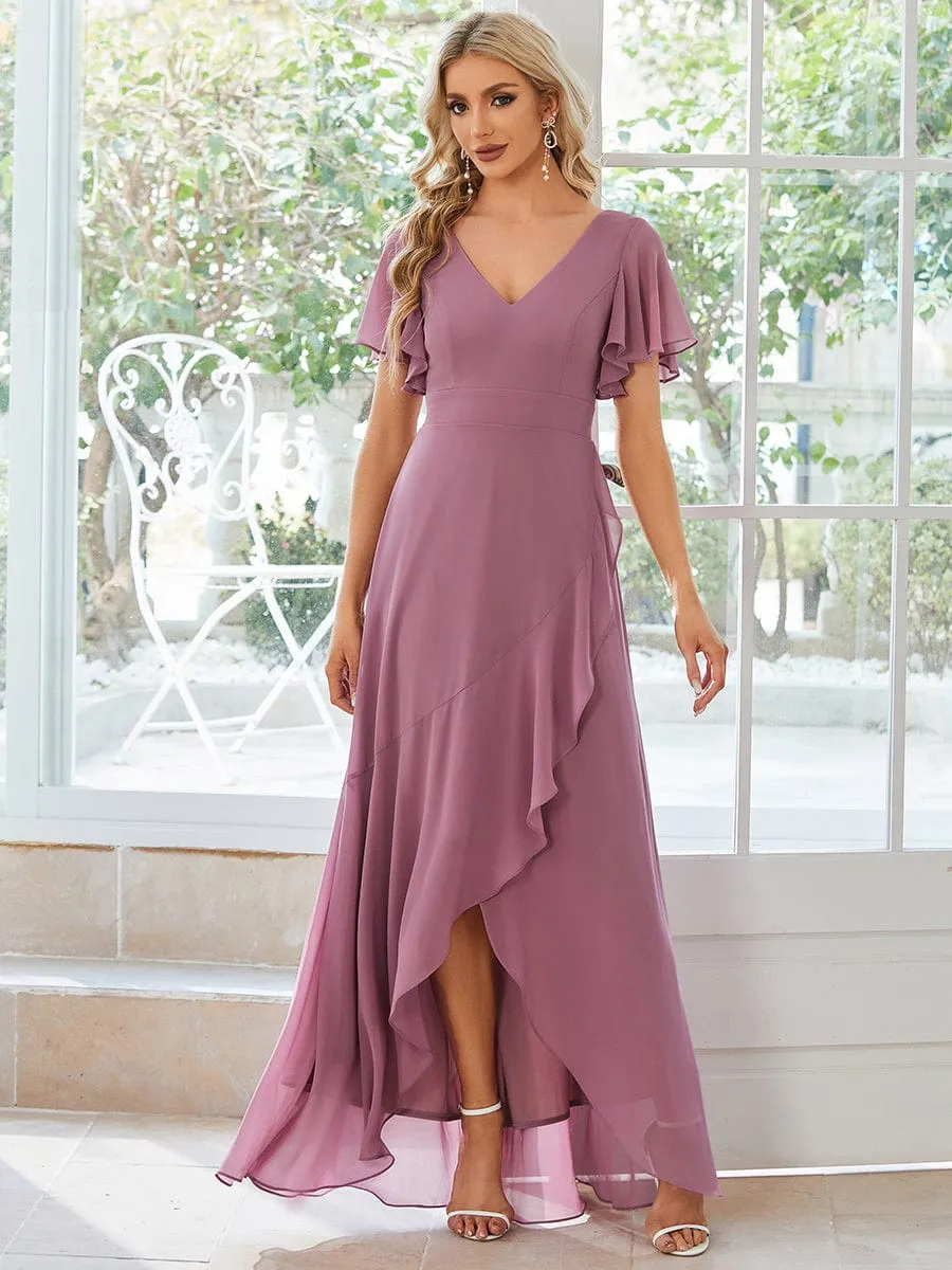 Charming Chiffon Bridesmaid Dress with Lotus Leaf Hemline