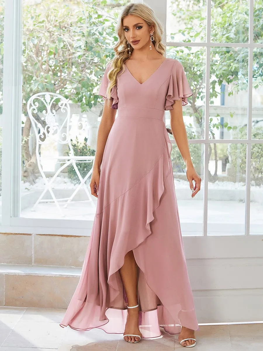 Charming Chiffon Bridesmaid Dress with Lotus Leaf Hemline