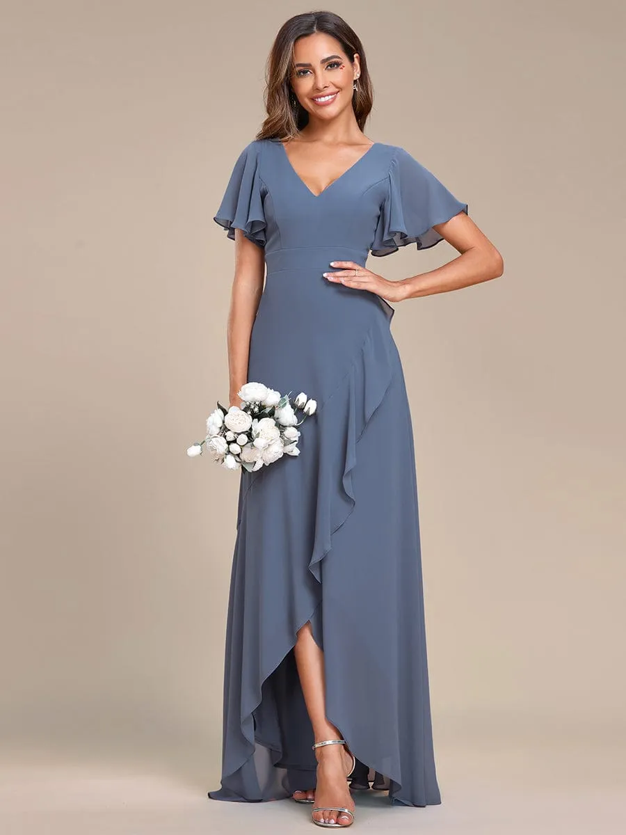 Charming Chiffon Bridesmaid Dress with Lotus Leaf Hemline