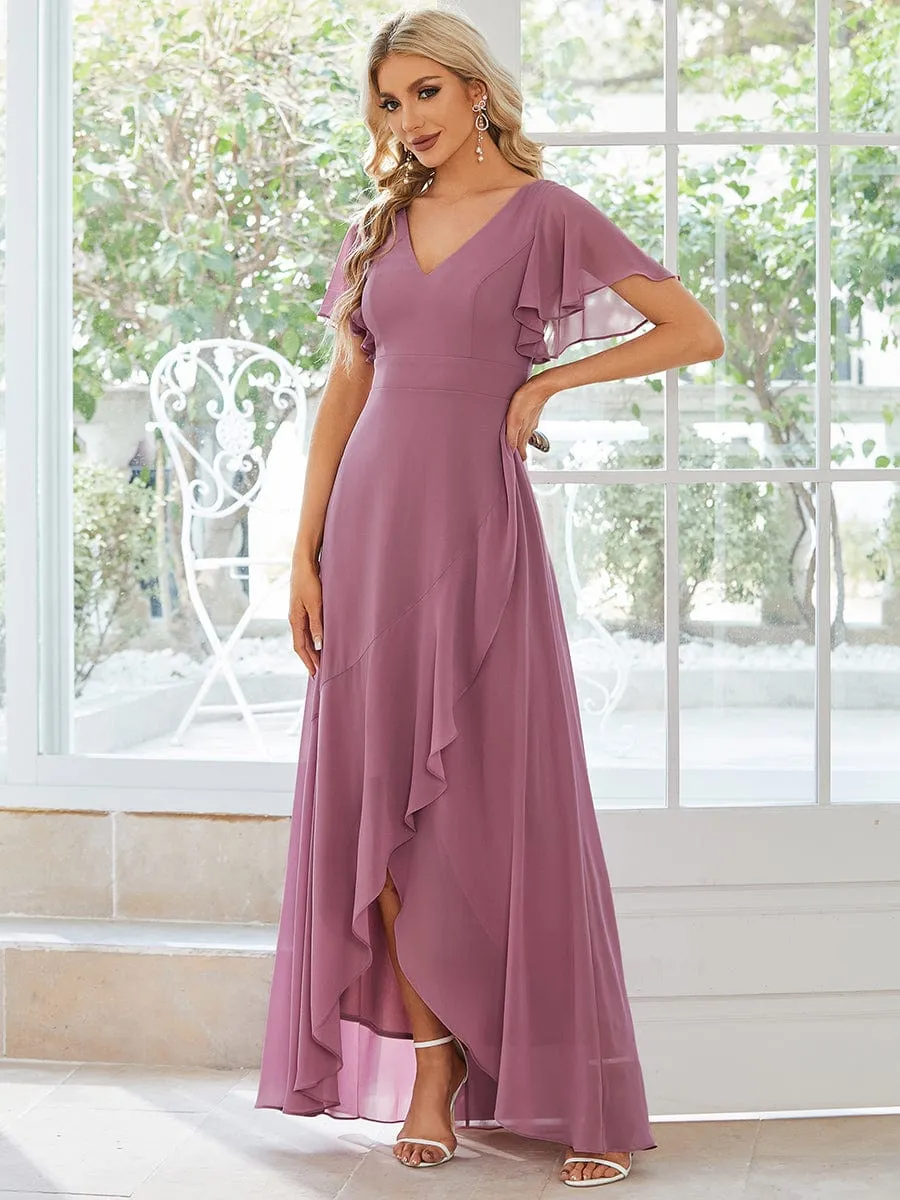 Charming Chiffon Bridesmaid Dress with Lotus Leaf Hemline