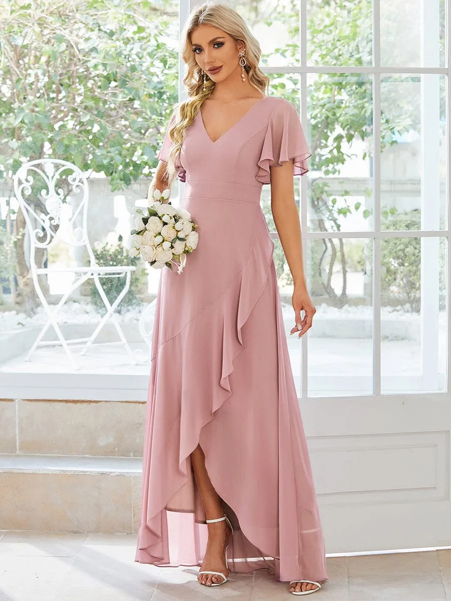 Charming Chiffon Bridesmaid Dress with Lotus Leaf Hemline