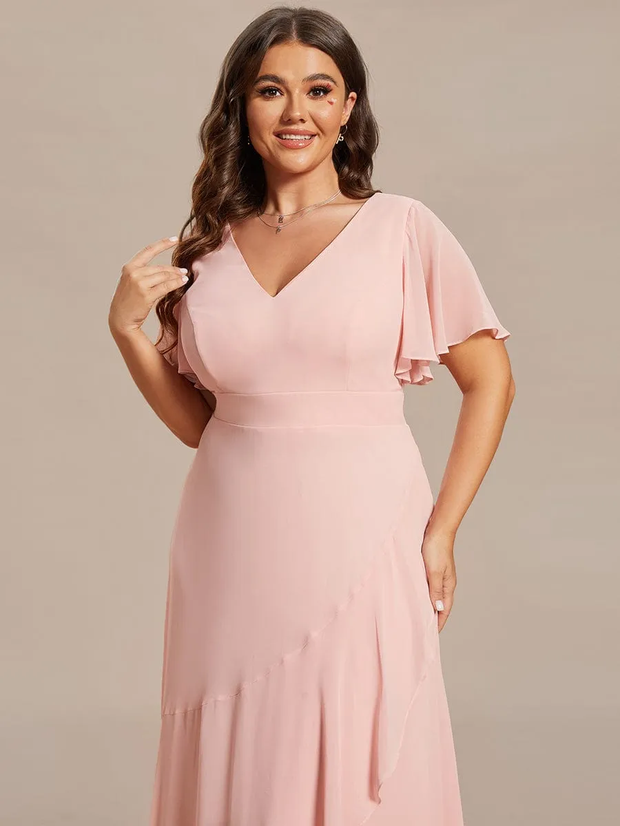 Charming Chiffon Bridesmaid Dress with Lotus Leaf Hemline