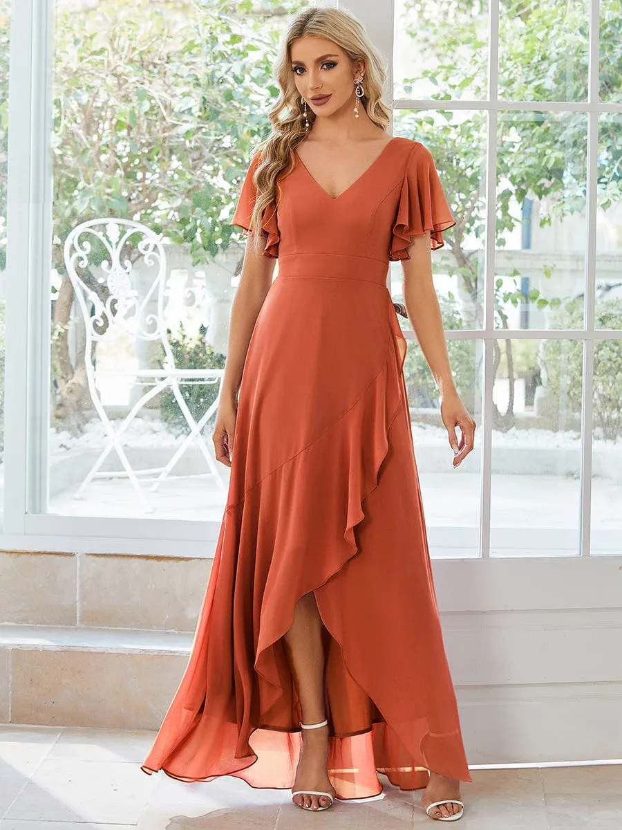 Charming Chiffon Bridesmaid Dress with Lotus Leaf Hemline