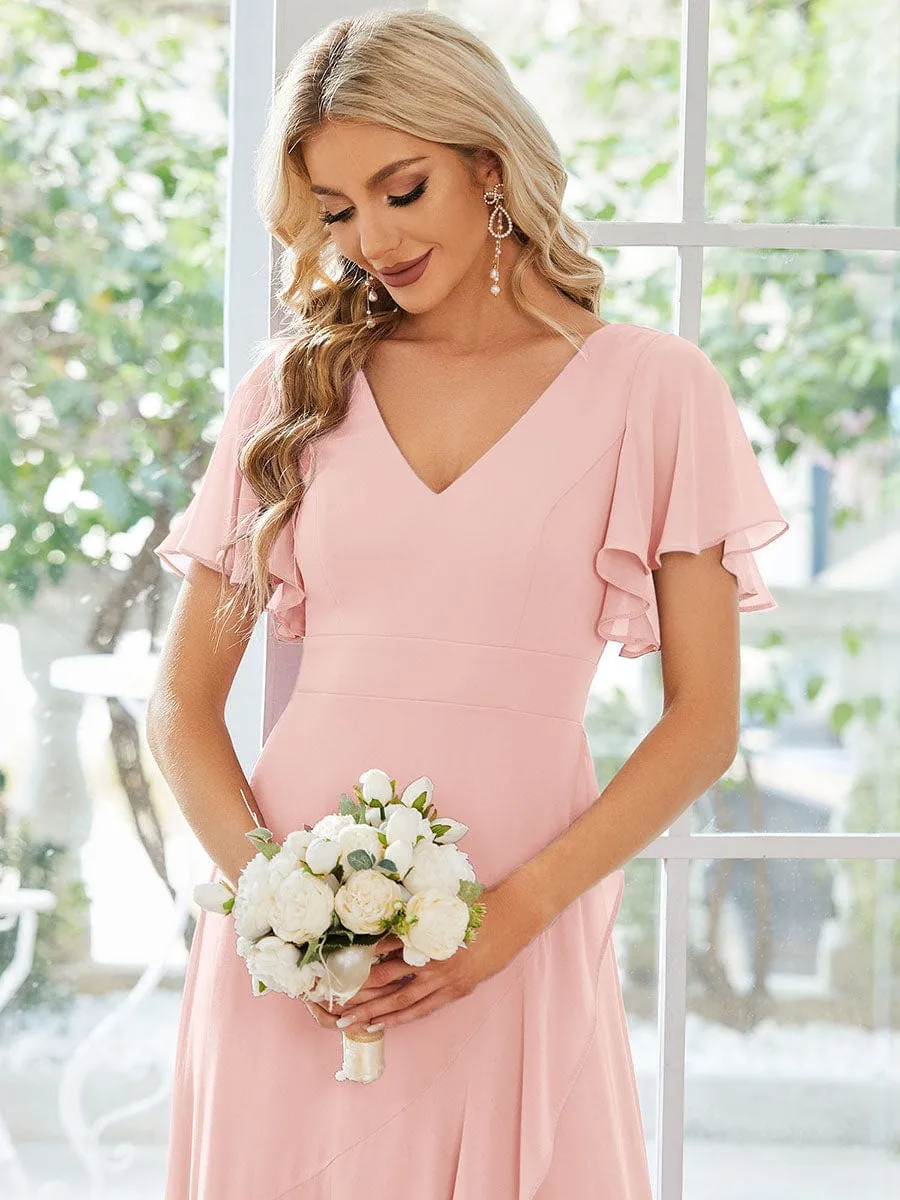 Charming Chiffon Bridesmaid Dress with Lotus Leaf Hemline